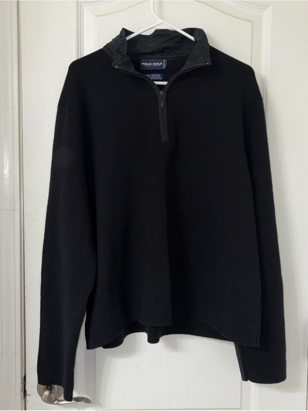 Vintage 90s Polo Golf Ralph Lauren 1/4 Zip Sweater Mens Black 100% Wool USA